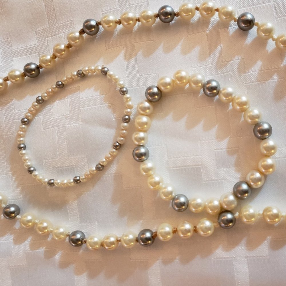 Faux Pearl Necklace and 2 bracelet  Set